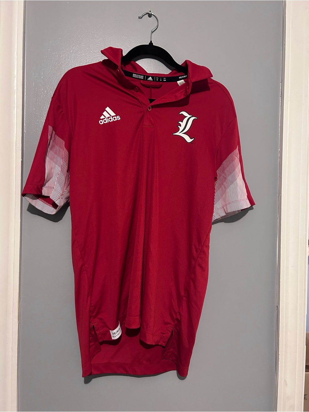 adidas Red Short-Sleeve Polo with Louisville 'L' Logo